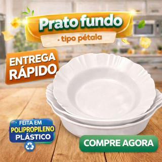 Kit 100  Pratos Pétala Plastico Redondo Fundo Resistente + BRINDE