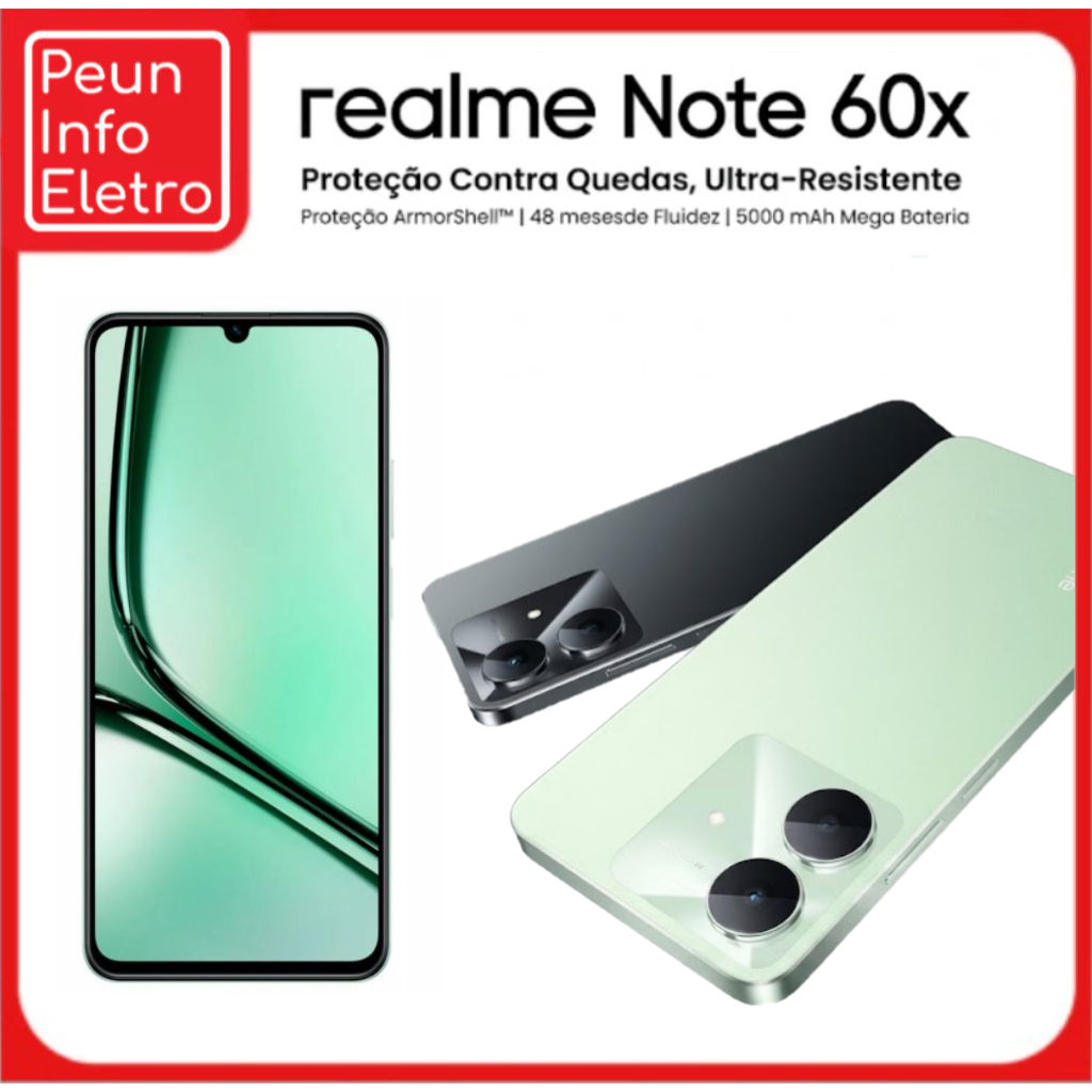 Celular Realme Note 60X 4G 128GB + 4GB RAM / 64GB + 3GB RAM 5000mAh câmera IA 8mp IP54