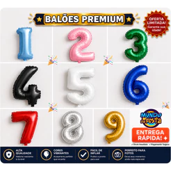 Balão Premium Metalizado Numero 40cm varias cores 40cm 16Pol Aniversario Festa Decoração