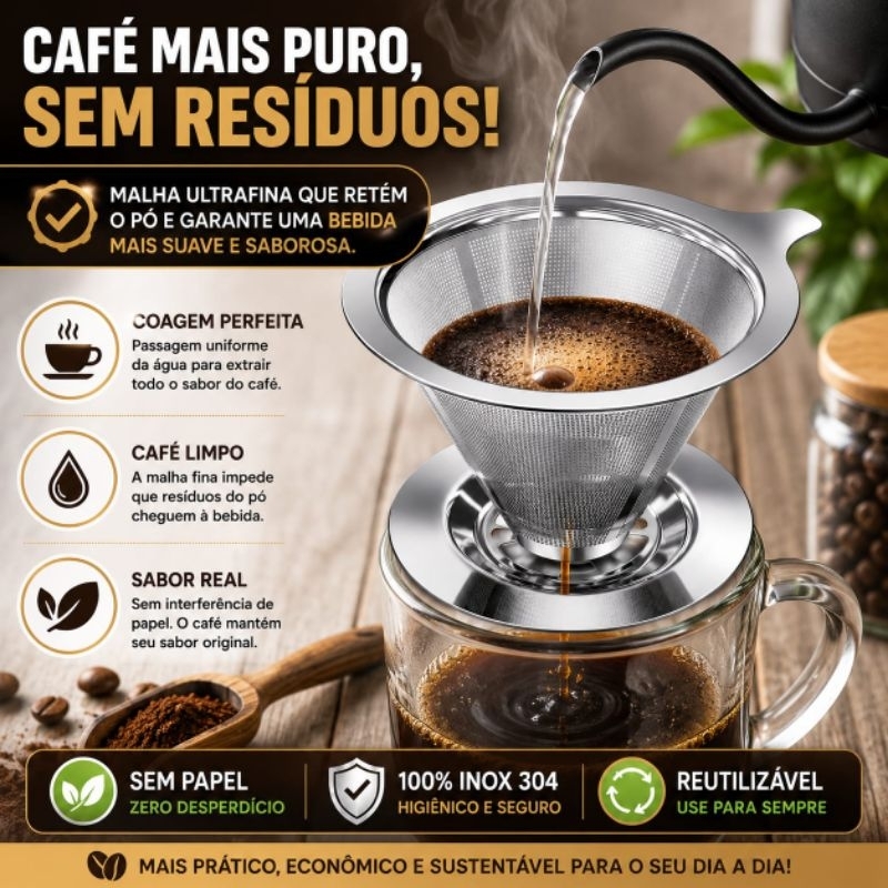 Coador de Café Aço Inox 103 Permanente“filtro café reutilizável“coador inox”
