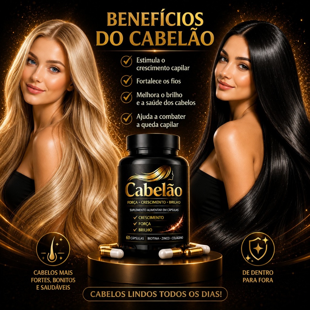 Cabelão Colágeno 60 Cápsulas Força e Brilho Capilar | Envio Imediato