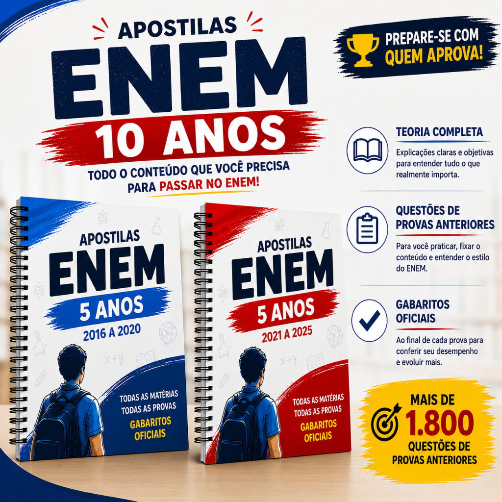 Apostilas ENEM Kit Completo 2026 com 10 Anos de Provas Anteriores (de 2016 a 2025)