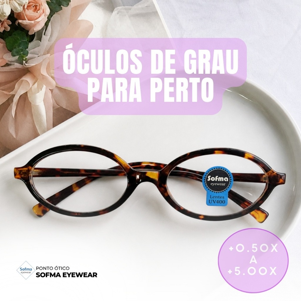Armação Óculos Grau +0.50 até +5.0 Leitura Perto Tartaruga Acetato Retro Oval Feminino