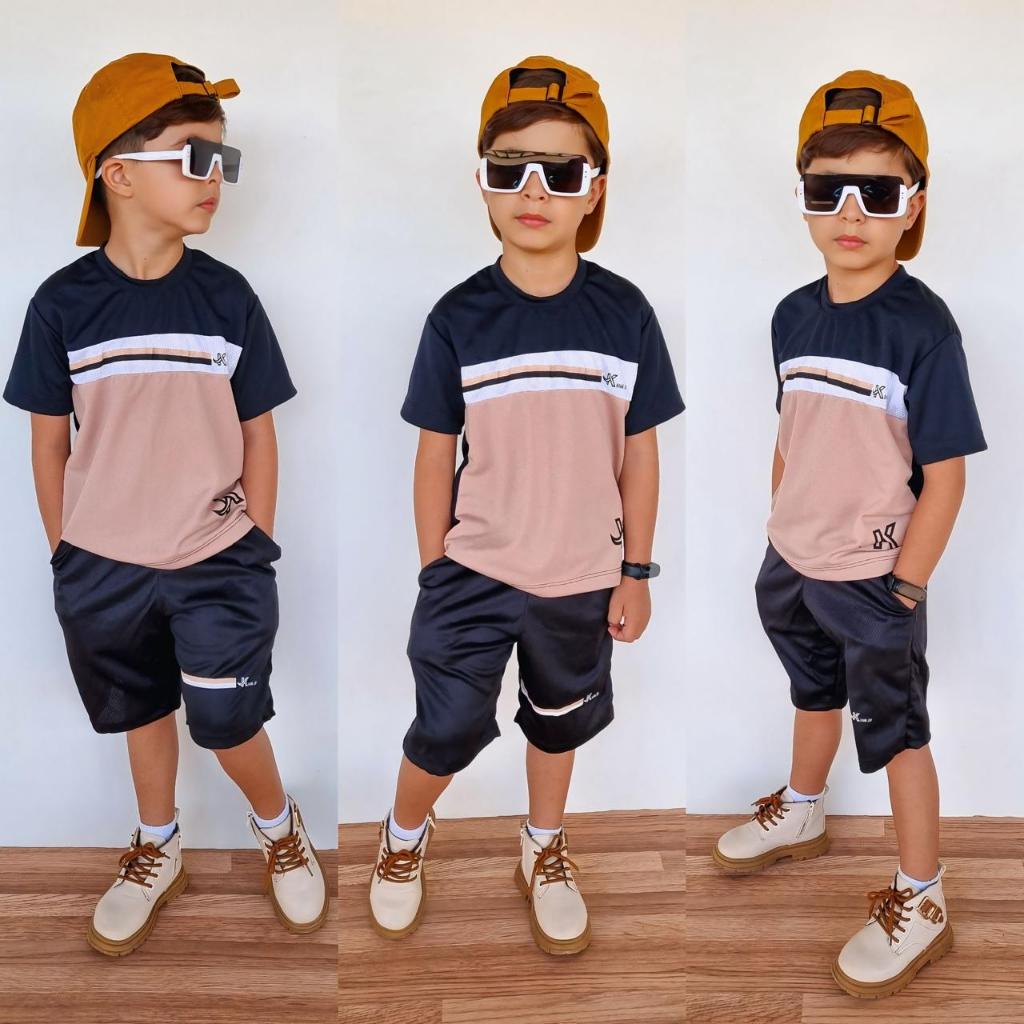 Conjunto infantil masculino Kvani Joy TODDY - Kit com 02 peças camisa e short - Conjunto Toddy infantil masculino.