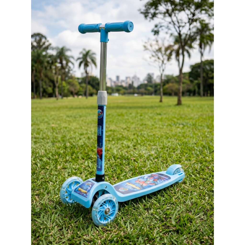 Patinete Rosa/Azul Infantil LED 3 Rodas Dobrável