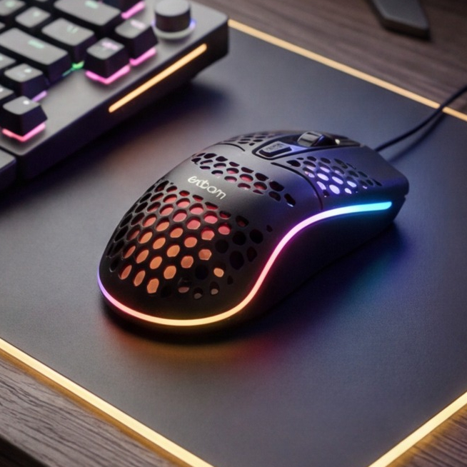 Mouse Gamer RGB Exbom MS-C32 Colmeia Conexão USB Ultra Leve Ergonômico
