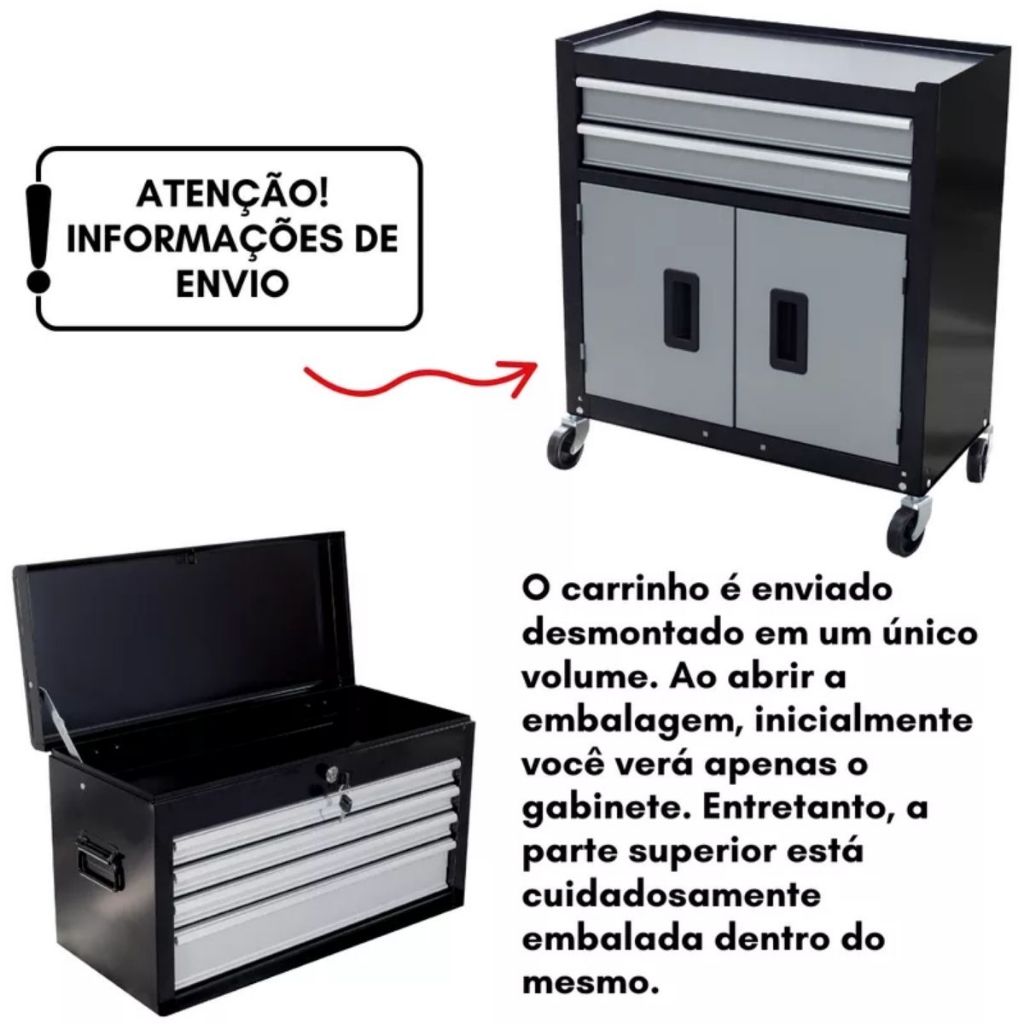 Carrinho Gabinete Fechado Para Ferramentas Com 6 Gavetas Preto e Cinza (O326424) - Onsite — imagem 2 de 2