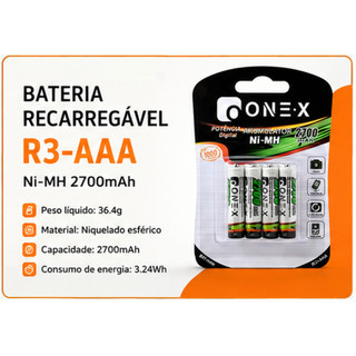 Kit 4 Pilhas Recarregáveis AAA 2700mAh ONEX | Alta Durabilidade Ni-MH | Ideal para Controle, Brinquedos, Câmera e Lanter
