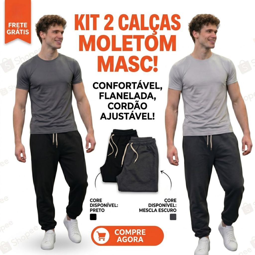 Kit 2 Calças De Moletom Jogger Masculino Academia Treino Casual Flanelada Dia a Dia Promoção