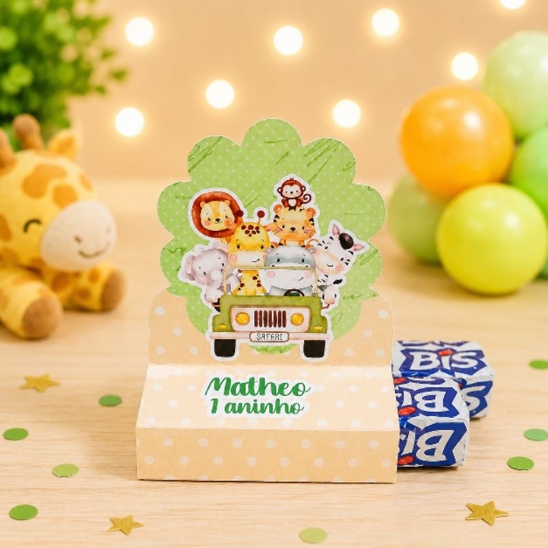 Porta Bis Duplo Safari Baby Menino Personalizados - Lembrancinha de Festa - Aniversário - Decoração - DESMONTADO