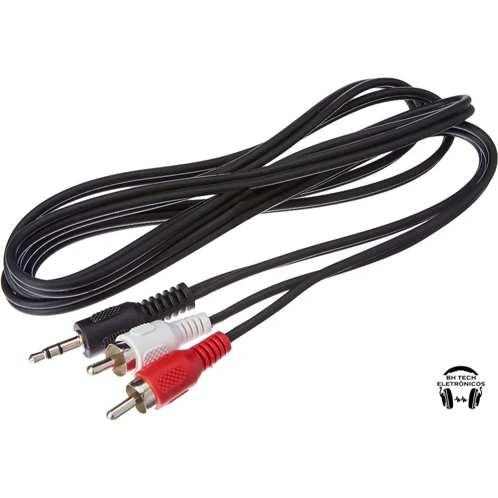 Cabo Áudio Auxiliar P2 x 2 RCA Macho Estéreo 1,80mt , 3 ou 5 Metros
