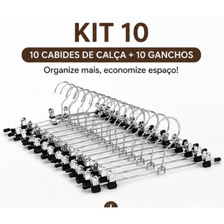 Cabide de Calça Premium Cromado Com Presilhas Fortes Antiderrapante Economia de Espaço