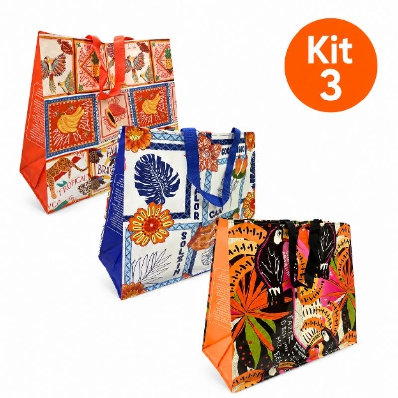 Bolsa Grande Sacola Ecobag Reutilizável Ecológica Multiuso Feira Compras em Geral 12 kg Kit 3