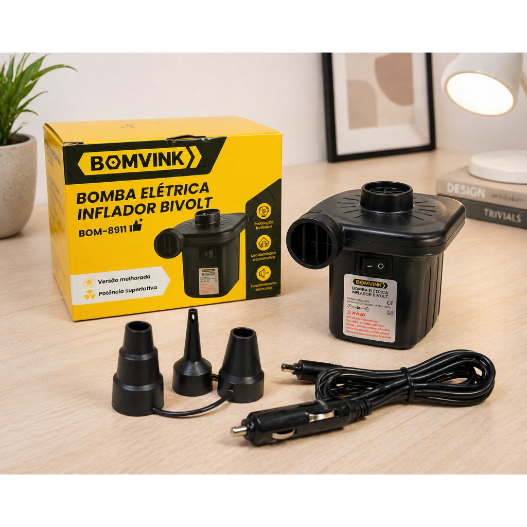 Bomba Elétrica Inflador de Ar Bivolt Portátil para Colchão Piscina e Infláveis