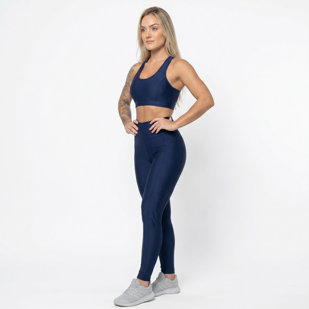 Conjunto Fitness Feminino Legging Cintura Alta Modeladora + Top Academia em Poliamida