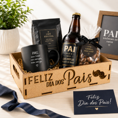 Kit Bandeja MDF Cru Vazado Dia dos Pais Presente Cesta Café Manhã Artesanato