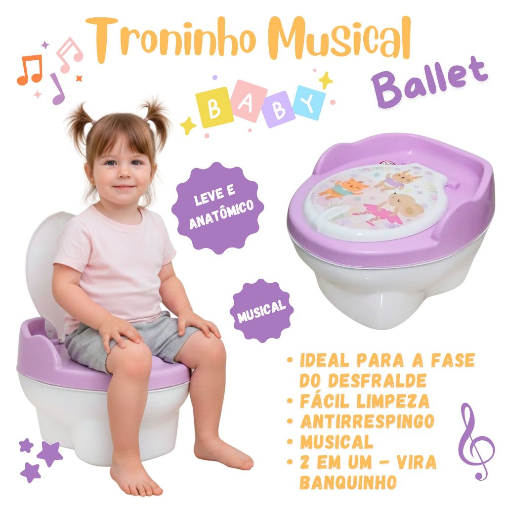 Troninho Infantil Musical 2x1 Penico Assento Redutor Criança Menino Menina — imagem 2 de 2