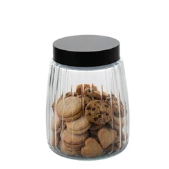 Pote de Vidro Canelado com Tampa Metal Preta 1200ml, Porta Mantimentos de Vidro – Ruvolo