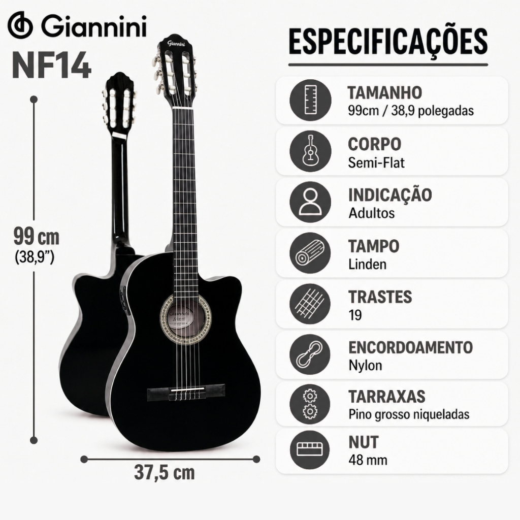 Kit Violao Giannini Elétrico Start Nf14 Nylon + Capa Correia Cabo Capotraste · foto 2