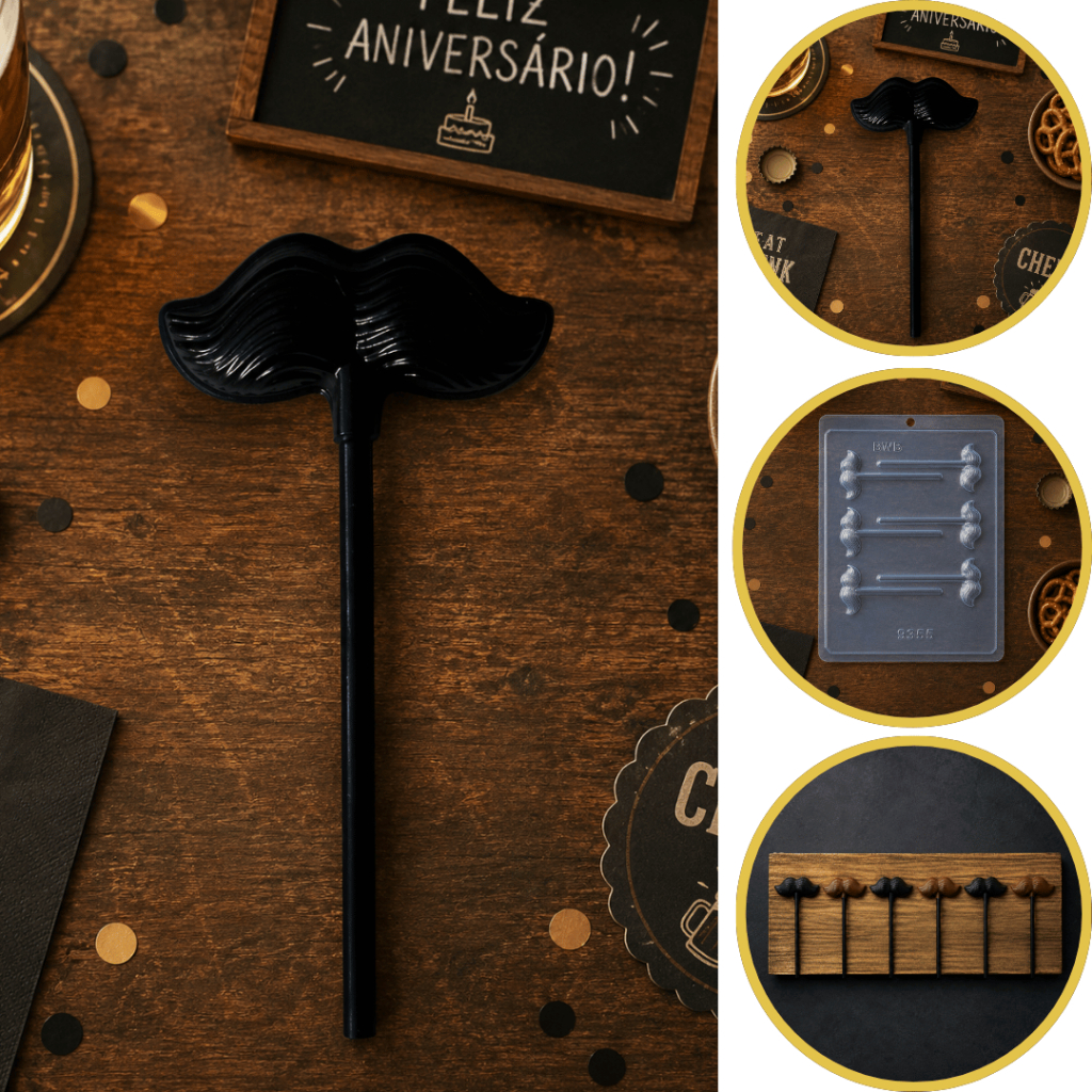 1~10 Forma Simples Pirulito Bigode 1 9355 em Acetato BWB Para Bombom e Doces de Chocolate (CHOCO)