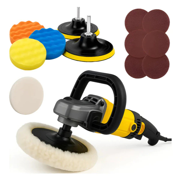 Politriz Angular Automotiva 7 polegadas 1300w 6 Velocidades Nakasaki Profissional + 3 boinas e Lixas