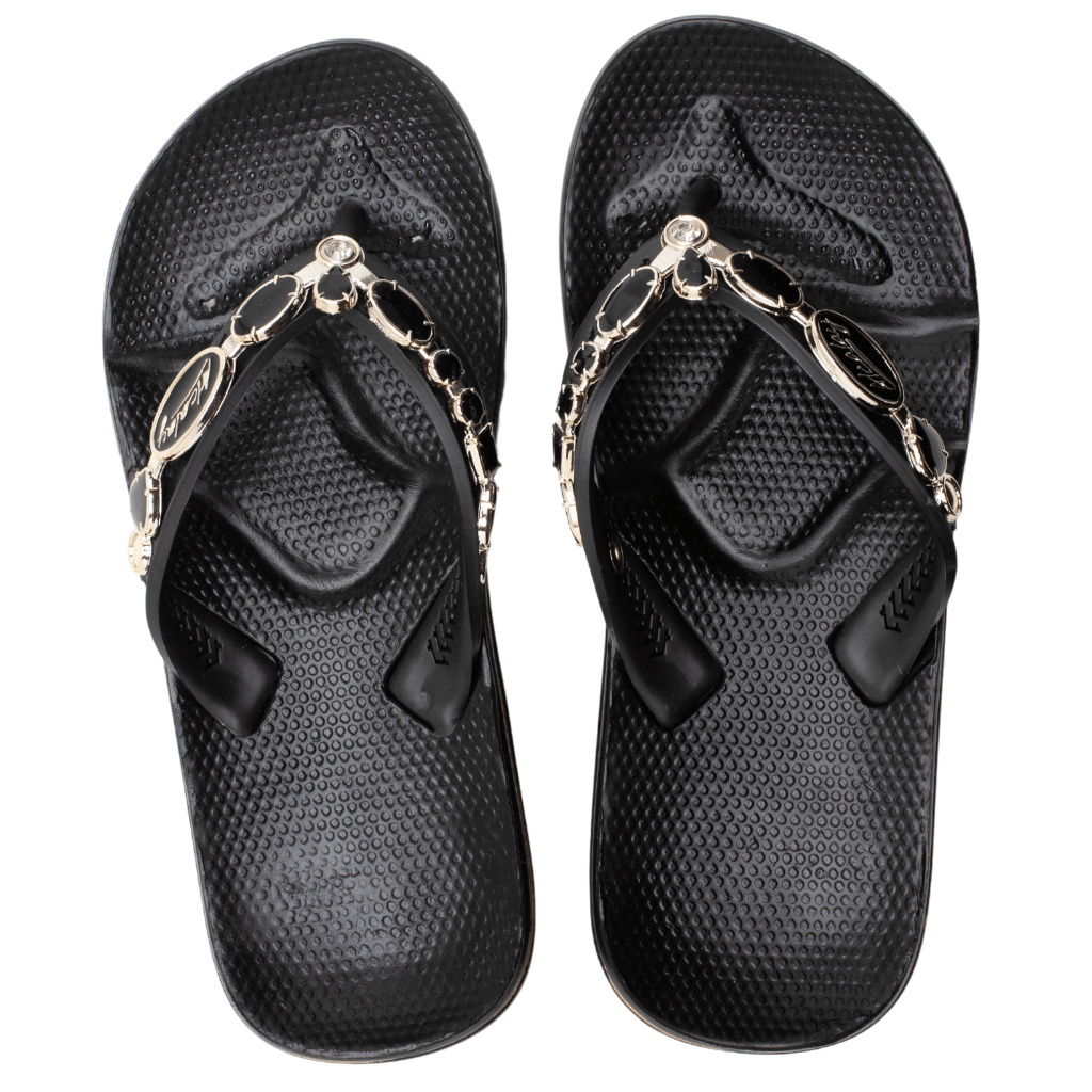 Chinelo Feminino Luxo Pedras Pretas Anatômico Antiderrapante Macio e Leve Ultra Conforto