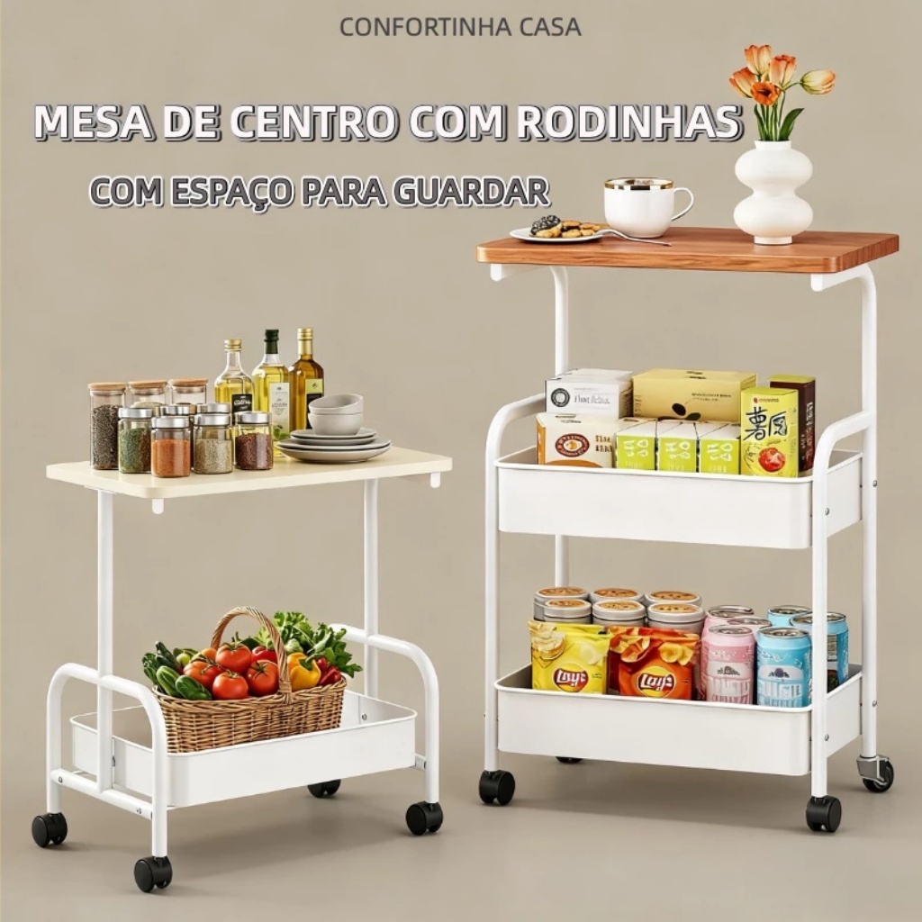 Carrinho Organizador Multiuso Com Rodinhas Manicure Banheiro Lavanderia 3 Prateleiras
