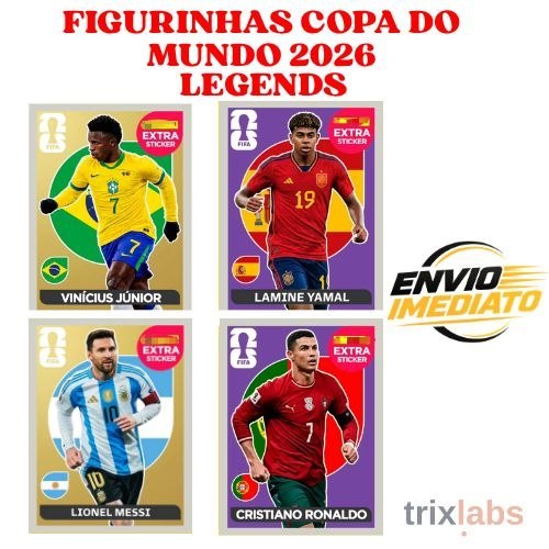 Kit com 16 Figurinhas Figurinha Legend Extra Sticker Vini Junior Cristiano Ronaldo Messi Yamal Copa do Mundo 2026