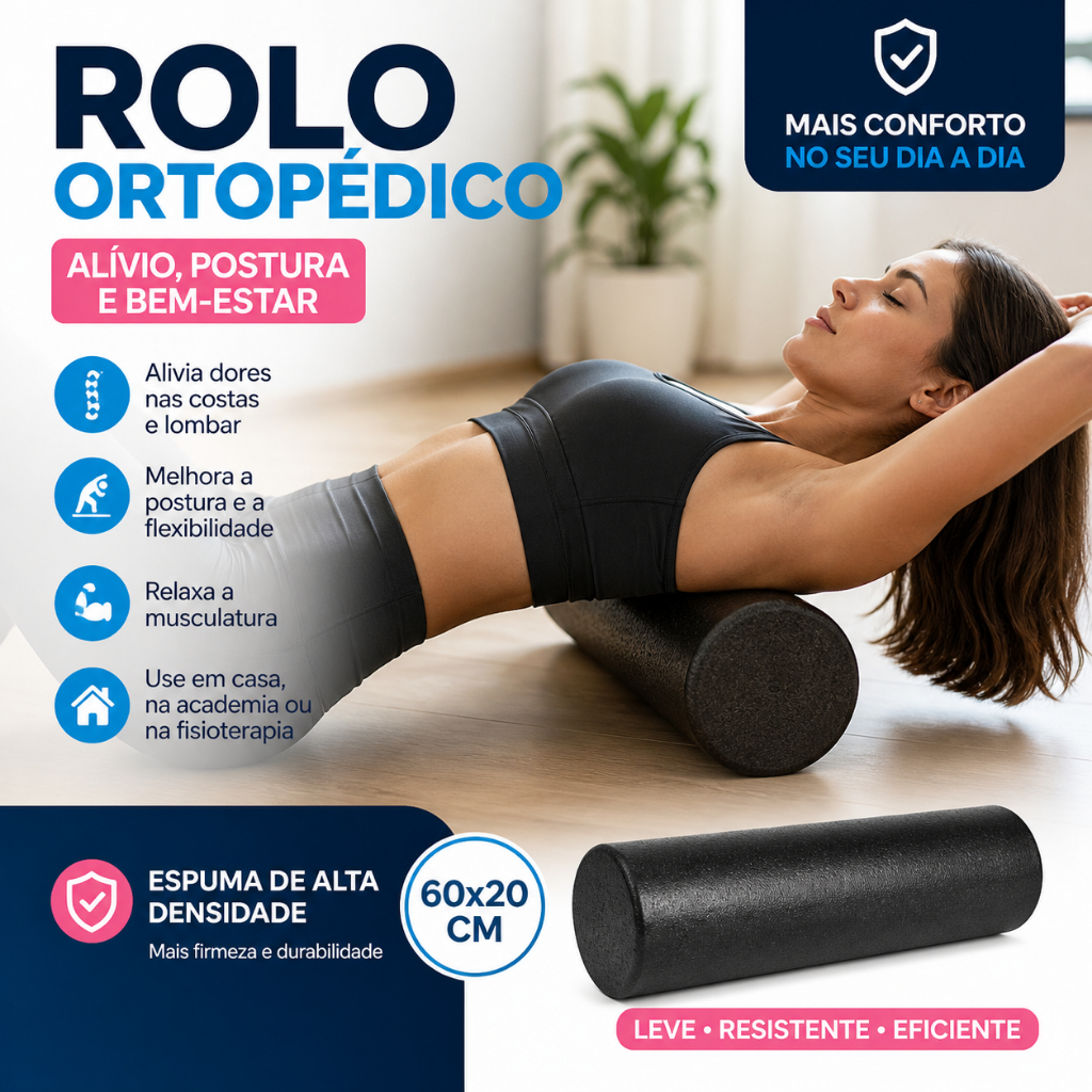 Rolo Ortopédico 60x20 Liberação Miofascial Pilates Yoga Lombar