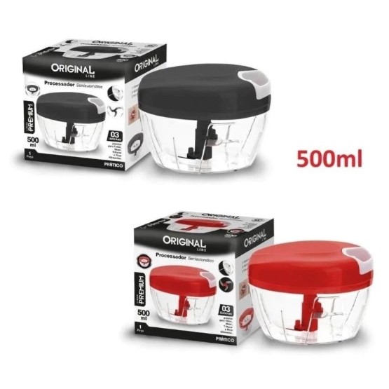 KIT 3 Processador de alimentos manual 3 Lâminas aço Inox 500ml Triturador de alho