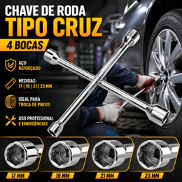 Chave de Roda Cruz de Carro Profissional 17 19 21 23mm Universal Cruzeta Aço Reforçada Cromada