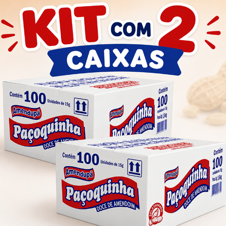 Paçoca Rolha Amendupã 1,5kg - kit com 2 caixas de 100 unidades, embaladas individualmente