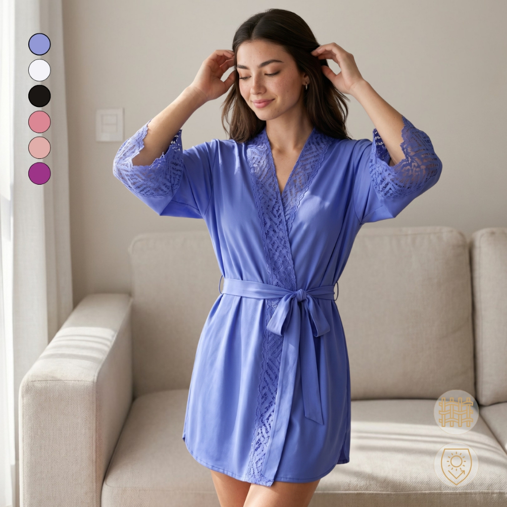 Robe Feminino Noiva Renda Luxo Roupão Banho Kimono Roupa Dormir Gestante Suave Lingerie Elegante