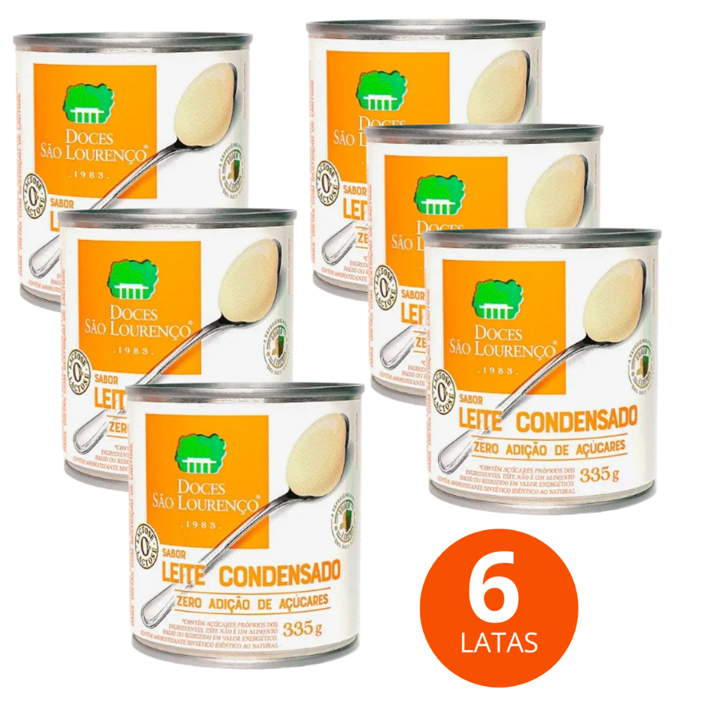 Kit 6 Latas Leite Condensado Zero Lactose 335g Cremoso Diet Zero Açúcar Doces São Lourenço Promoção Atacado