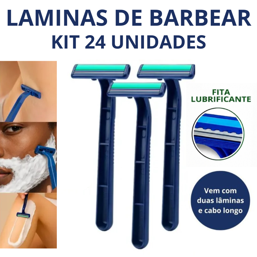 Kit Cartela 24 Laminas De Barbear Laminas Dupla Fita Lubrificante Com Barbeador Descartavel