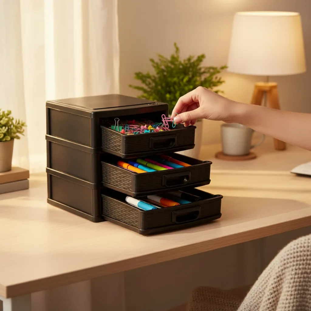 Mini Porta Tudo Gaveteiro Com 3 Gavetas De Plástico Premium - Porta Objetos Gaveteiro Organizador
