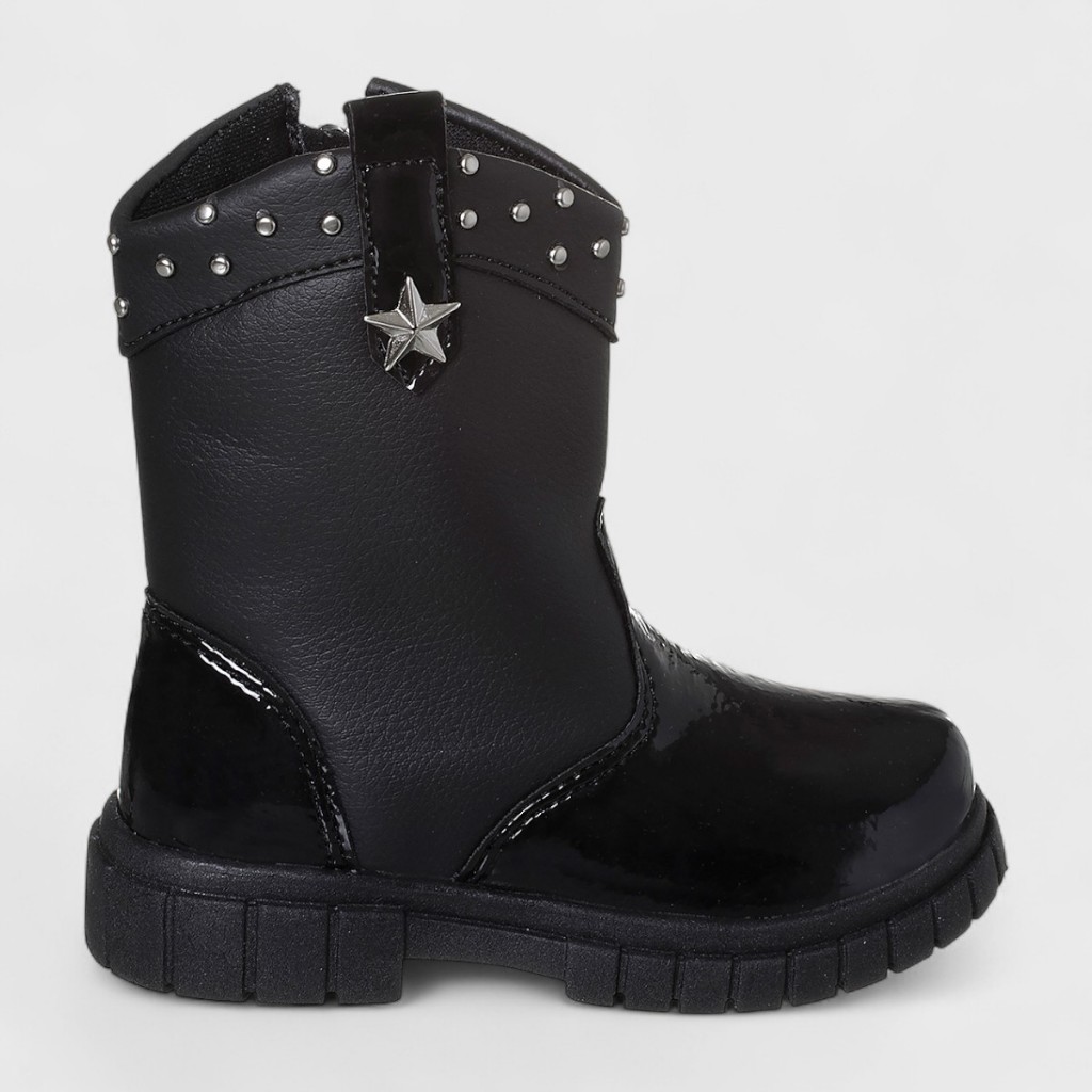 Bota Infantil Meninas Texana Boiadeira Com Spikes Tratorada Preto Blogueirinha F