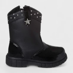 Bota Infantil Meninas Texana Boiadeira Com Spikes Tratorada Preto Blogueirinha Fashion Confortável