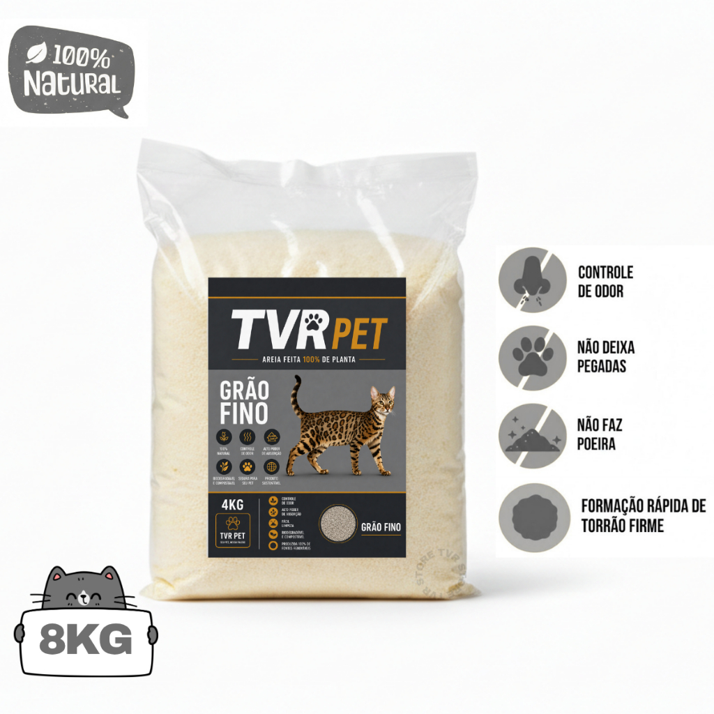 Areia Biodegradável Higiênica 8Kg Para Gato 100% Natural Milho Mandioca