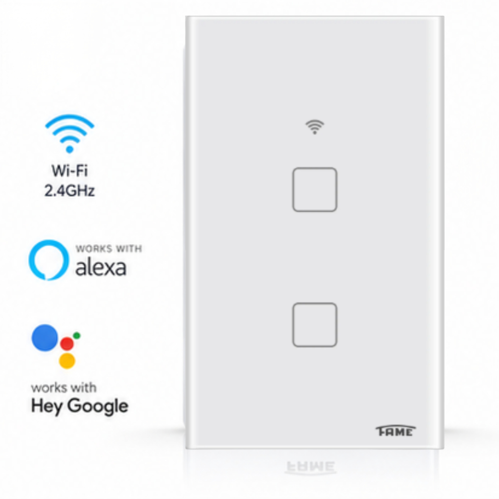 Interruptor Inteligente WiFi Fame 2 Teclas Touch Alexa Google Home Automação Residencial Smart Bivolt Controle Celular