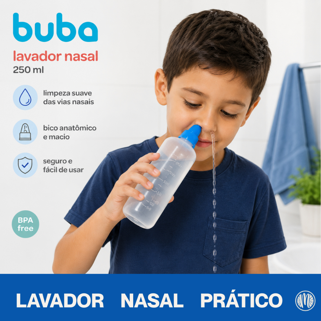 Lavador Nasal Infantil e Adulto Buba 250ml Higienizador Nasal Anatômico Sinusite