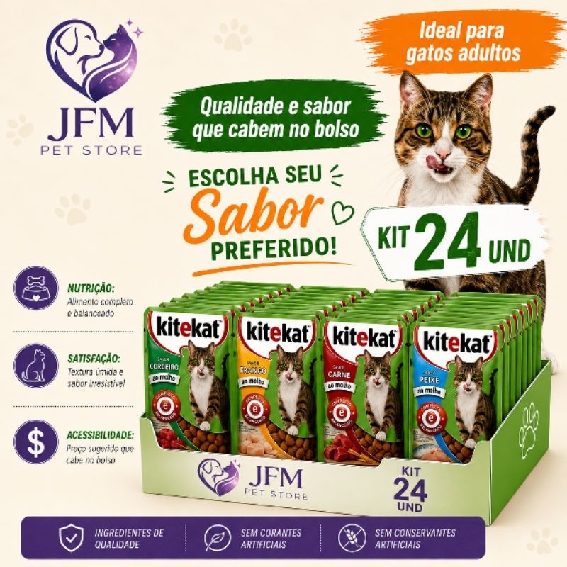 KITEKAT Ração Úmida para gatos adulto 70g KIT 24 und