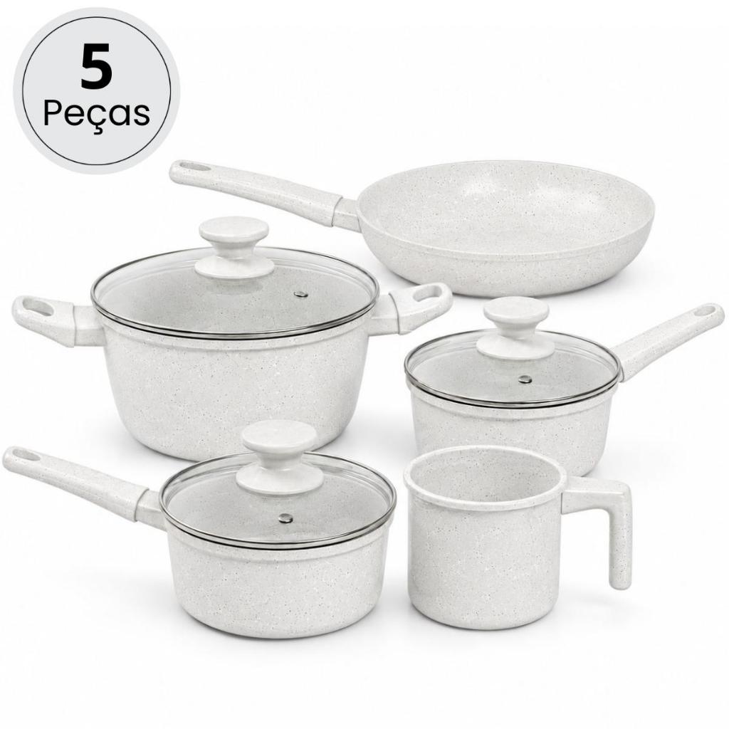 Conjunto de panelas de 5 peças com revestimento cerâmico antiaderente e tampa de vidro de alta Resistência