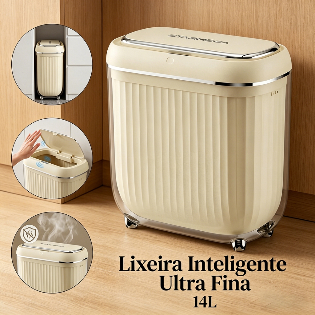 Lixeira Ultrafina 14L Inteligente com Abertura por Sensor Infravermelho para Casa e Escritório