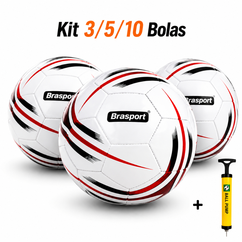 Kit Bola de Futebol Nº5 Oficial Brásport 3 5 ou 10 Unidades + Bomba Alta Resistência LInha Premium
