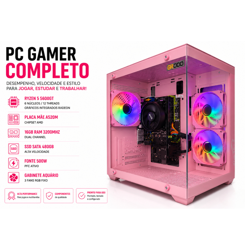 Pc Gamer Rosa Ryzen 5 5600gt Vega 7 Ssd 480gb 16gb 3200mhz