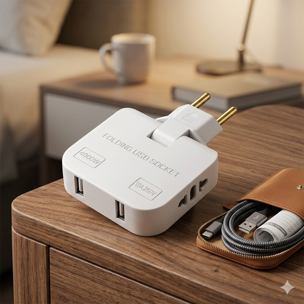 Benjamim Adaptador T Articulado Com 2 Plug Usb Bivolt 16a