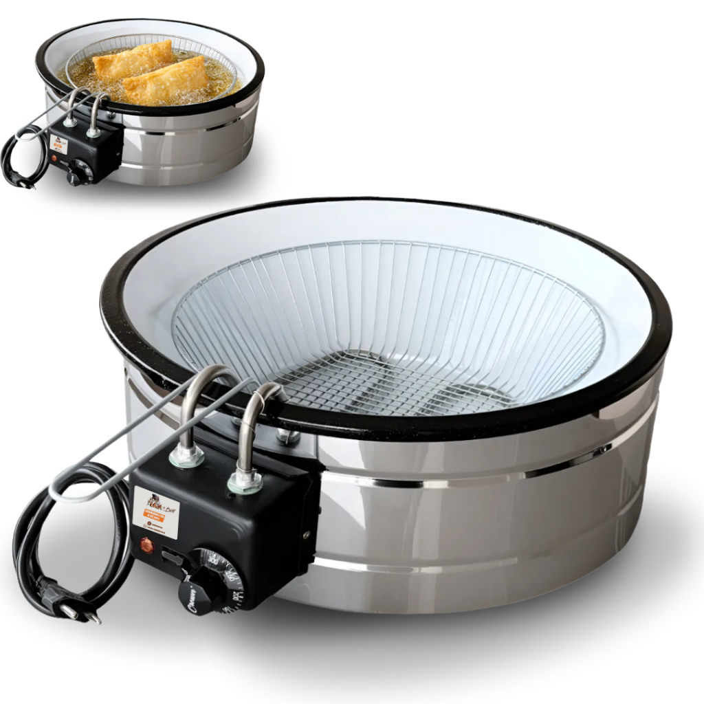 Fritadeira Elétrica Tacho Redonda Esmaltada 3,5L com Termostato Regulável - Industrial e Residencial