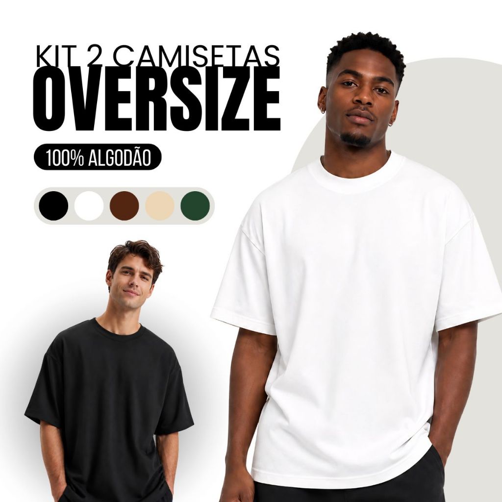 Kit 4 Camisetas Oversized Masculina Streetwear Lisa Gola Alta Americano Camisa Blusa 100% Algodão
