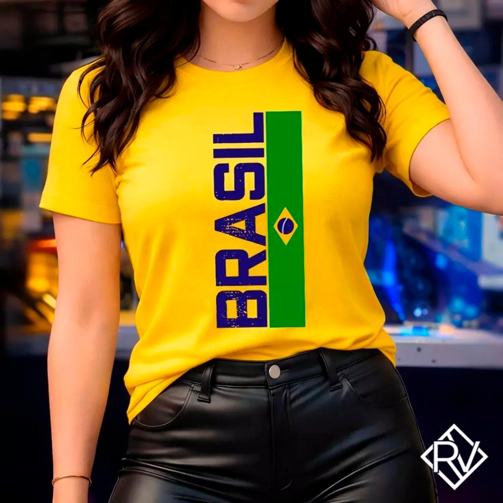 Blusa Feminina Brasil Camiseta T-shirt Copa do Brasil Hexa Camisa Casual 100% Algodão Estampa DTF